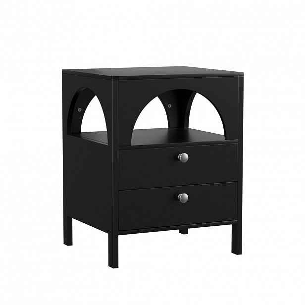 Redom NOČNÍ stolek 45/40/58 cm se 2 zásuvkami a otevřenou přihrádkou, MDF, Černá