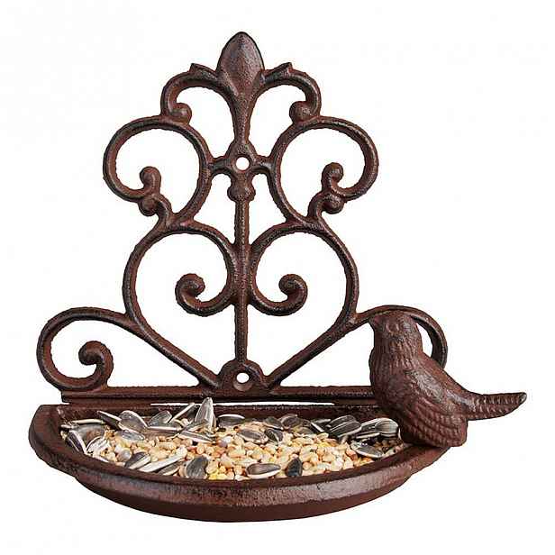 Litinové půlkruhové krmítko s ptáčkem Esschert Design, šířka 18,3 cm