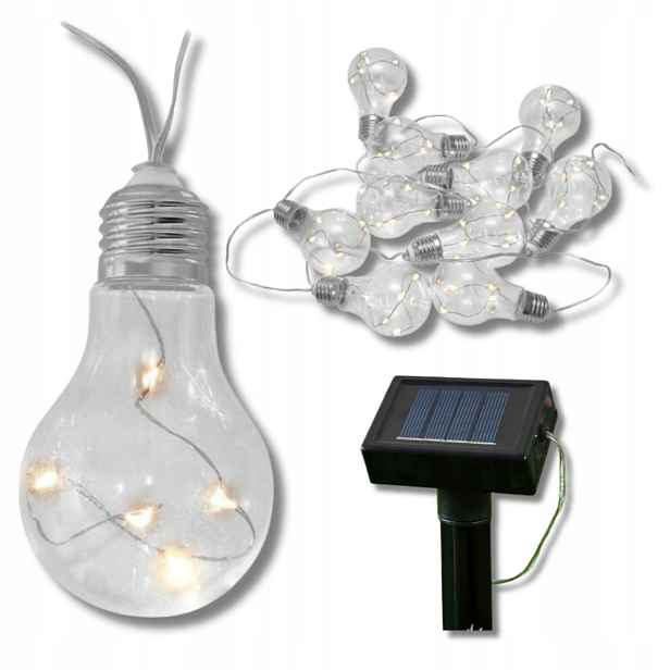 Solární Led girlanda 300 cm 10 žárovek konopné lano zahrada IP44