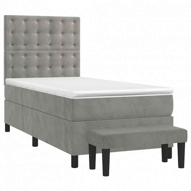 vidaXL Box spring postel s matrací světle šedá 90x200 cm samet