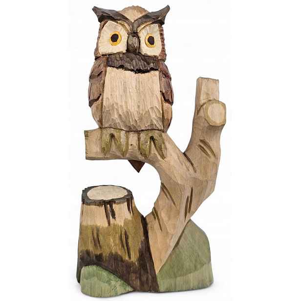 Krásná sova, ručně malovaná, vyřezávaná dřevěná figurka 30 cm.