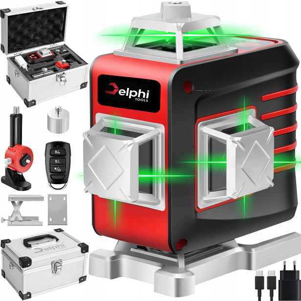 Křížový Laser 360 Samonivelační Laserová Vodováha 16 Linií 4D Zelená