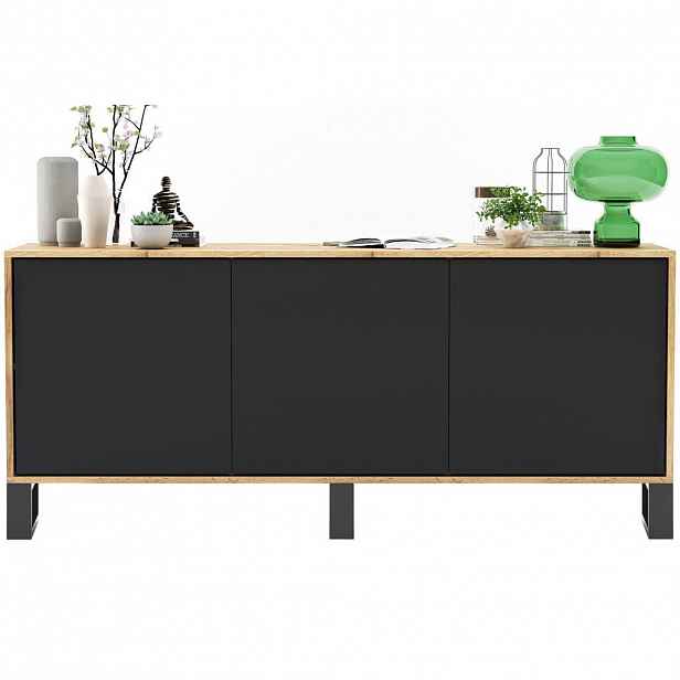 Meble Lindner KOMODA Apollo 3D dub Wotan / černá matná 168 cm s kovovými nohami