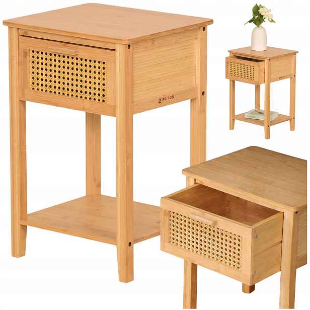 Noční Stolek Bambusový stolek se zásuvkou Bambus 60x40x35 Komoda do ložnice