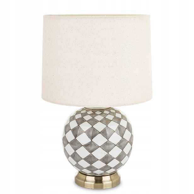Stolní lampa s glamour keramickou dekorací a šachovnicovým stínidlem