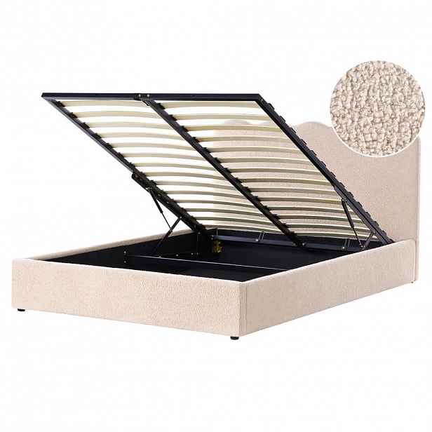 Beliani POSTEL s úložným prostorem 160/200 cm Bouclé Béžová Nanterre
