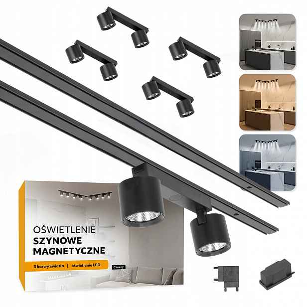 Magnetické kolejnicové osvětlení 2x Kolejnice 1m 4x 2x7W černé