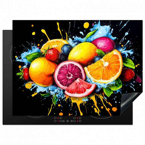 MuchoWow KRYT NA INDUKČNÍ DESKU Ovoce - graffiti - barevné - pomeranč - jahoda - abstraktní 70x52 cm