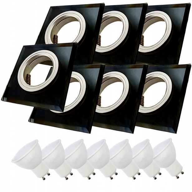 7x Černá Stropní Lampa Halogenová Sklo Led Žárovky 5W