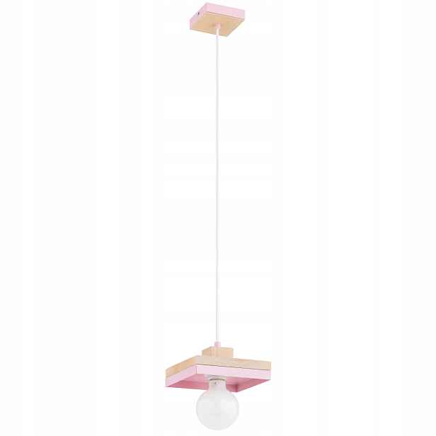 Alfa Miko závěsná lampa růžová s dřevem 1xE27 max 15W