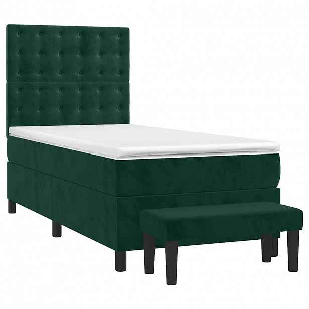 vidaXL Box spring postel s matrací tmavě zelená 90x200 cm samet