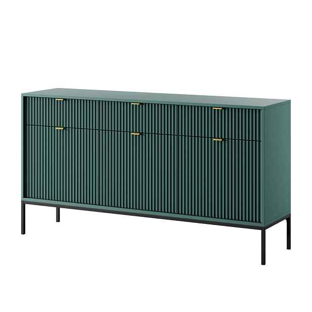 MASSENO KOMODA STELLARE, 154/83/39 cm se 3 zásuvkami a 3 dvířky, světle zelená