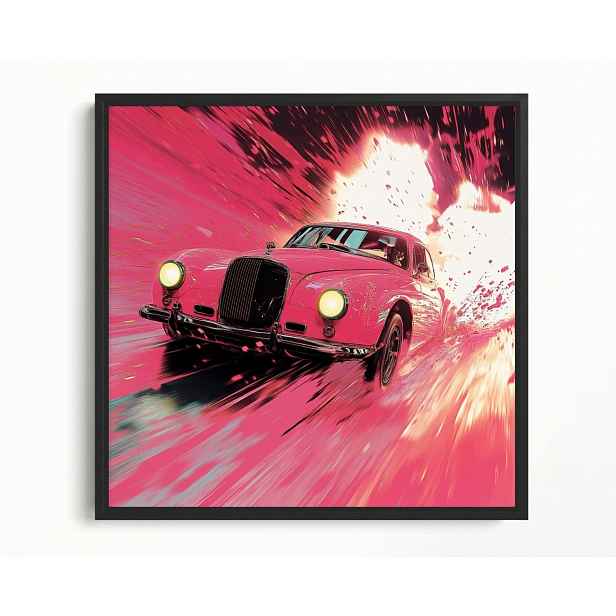 Obraz Rám American Box Růžový Auto Rychlost Závod Jízda 50x50
