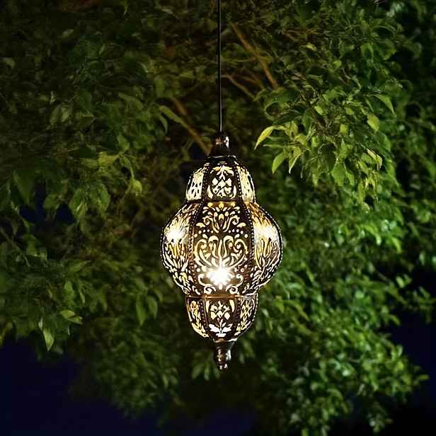 TEMU Závěsná solární světla, venkovní zahradní dekorativní solární lampy, kovová marocká dekorace do dvora, venkovní do altánu, závěsná světla na