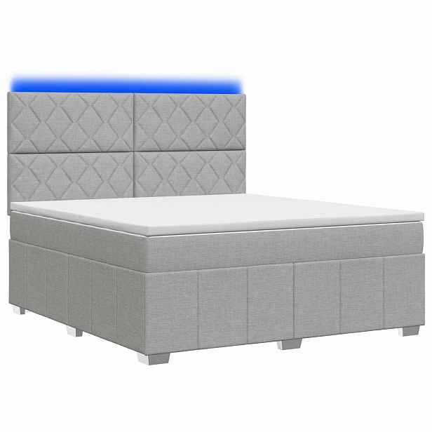vidaXL LED rošt s matrací s LED pásky Světle šedá 180 x 200 cm Textil