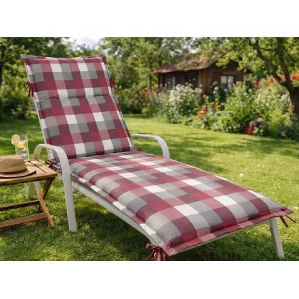 Zahradní polstr na lehátko Karo 60x190 cm, vínový/šedý