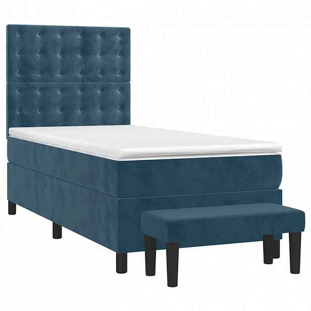 vidaXL Box spring postel s matrací tmavě modrá 90x200 cm samet