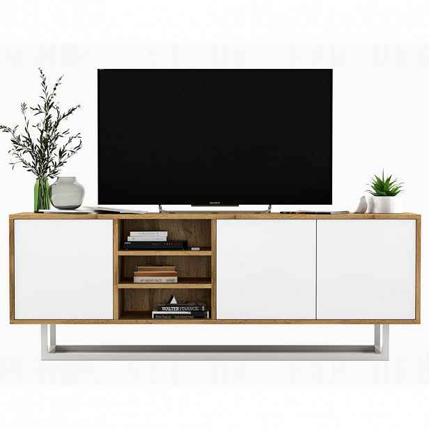 Meble Lindner TV stolek Apollo dub Wotan / bílá matná 150 cm s kovovým rámem