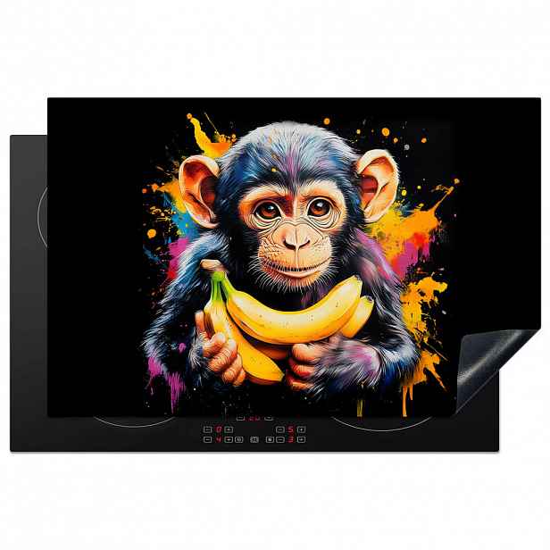 MuchoWow KRYT NA INDUKČNÍ DESKU Opice - Graffiti - Barevné - Banány - Moderní 81x52 cm