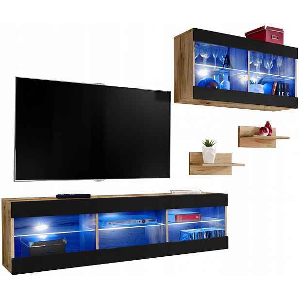 Sada nábytku Rtv Tivoli SET3 Dub Wotan/Černá, Modré Led