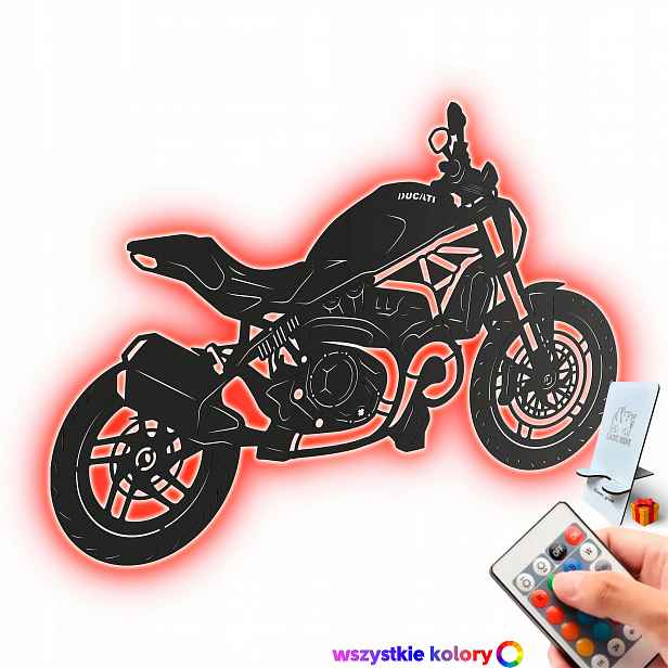 Dřevěný obraz Ducati Monster Nástěnný Dárek Noční Lampa Led XL