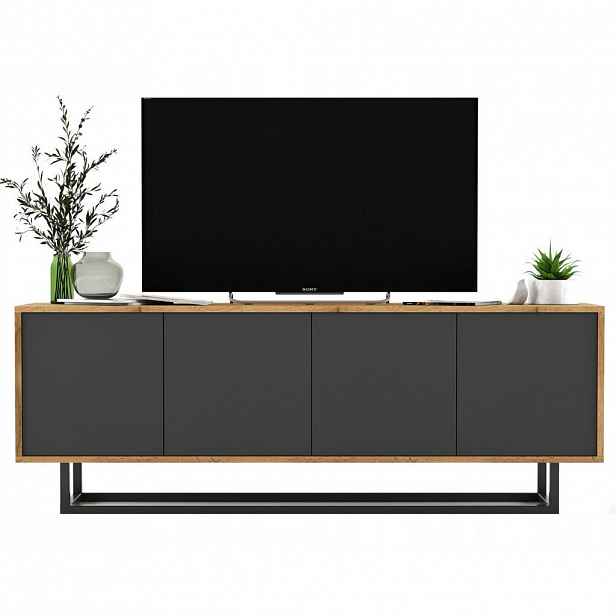 Meble Lindner TV stolek Apollo2 dub Wotan / grafit matný 150 cm s kovovým rámem
