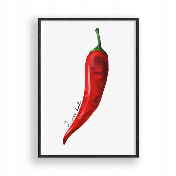 Obraz Chilli paprička Plakát Rámeček Dřevěný Černý 30x42 cm