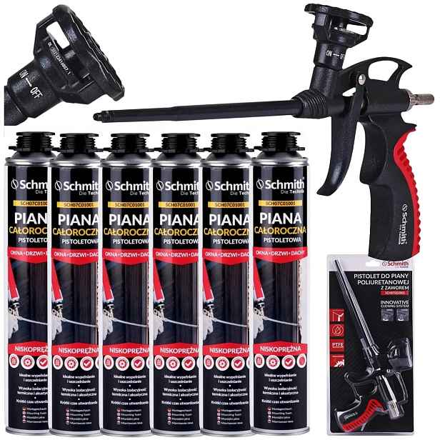 Pistolová montážní pěna 750 ml 6 ks Ptfe ventilová pistole Schmith