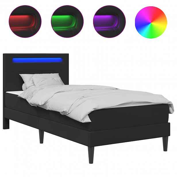 vidaXL Rám postele s LED pásky s čelo Černá 90 x 190 cm Umělá kůže