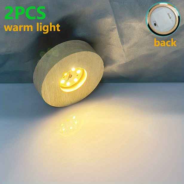 TEMU 2ks Podstavce s LED osvětlením z masivního dřeva (kulaté 8 cm/3,15 palce, na baterie AAA) vhodné pro křišťál, sklo, pryskyřici, DIY dekorace a