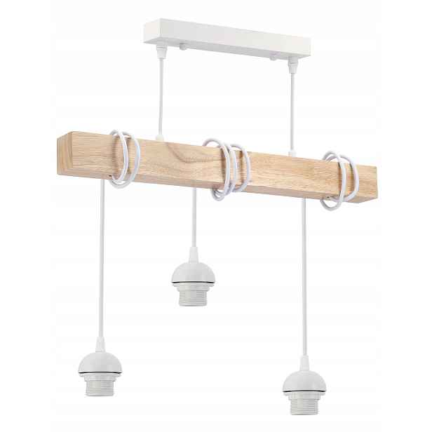Závěsná stropní Led lampa bílá 3xE27 Lustr Dřevo Nastavitelná na stínítko