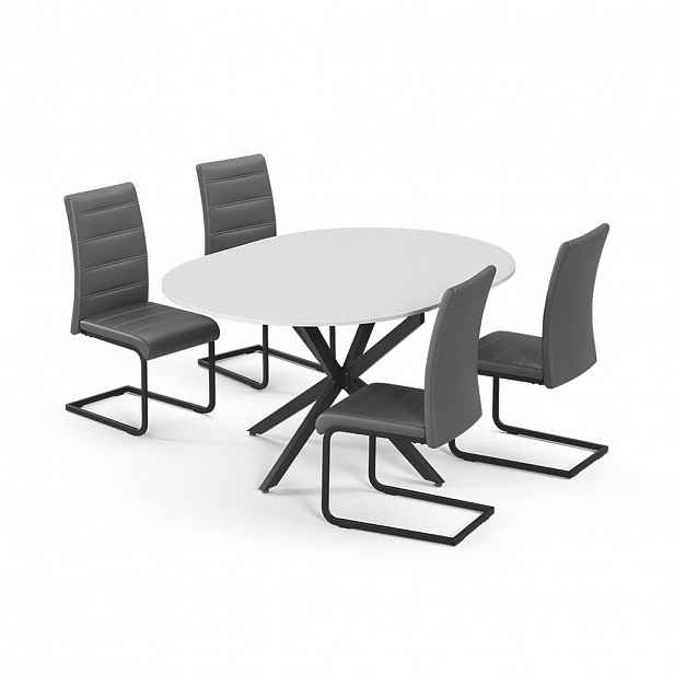 Vicco JÍDELNÍ STŮL SESTAVA Loyd, Bílá/Černá, 120 x 120 cm se 4 jídelními židlemi, šedé