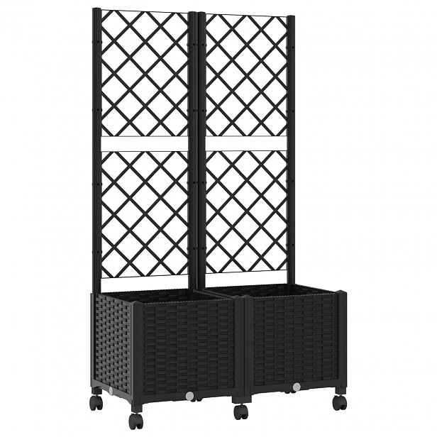 vidaXL Zahradní truhlík s treláží a koly Černá 80 x 40 x 146 cm PP