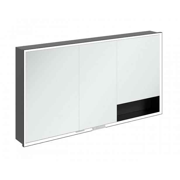 Villeroy & Boch My View+ - Zrcadlová skříňka s LED osvětlením 140x75x17 cm, 3 dvířka, černá/matná černá B48214VL