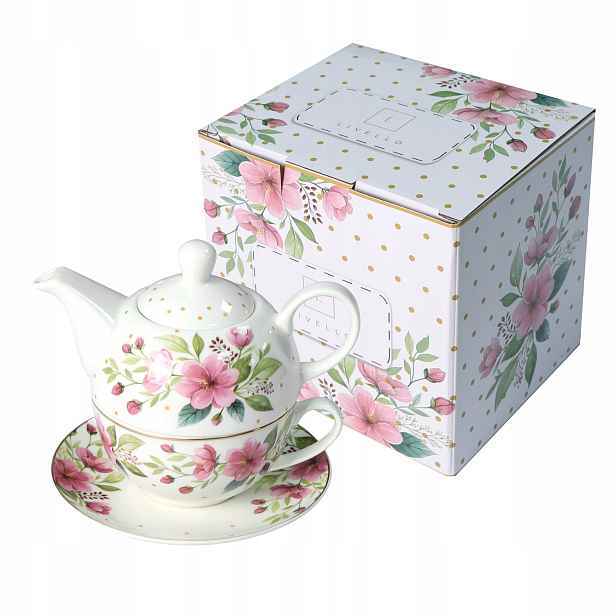 Sada na čaj Livello bílá porcelánová s květinami