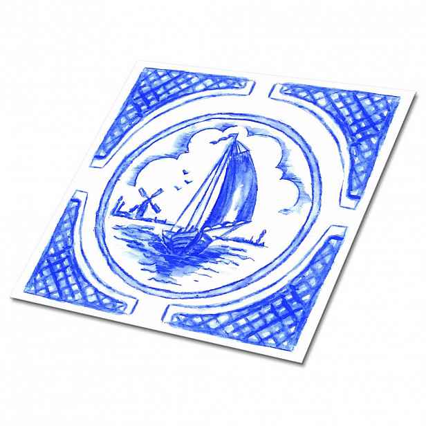TULUP SAMOLEPICÍ OBKLADY NA STĚNU 9 ks 30x30 cm Loď ve stylu azulejos