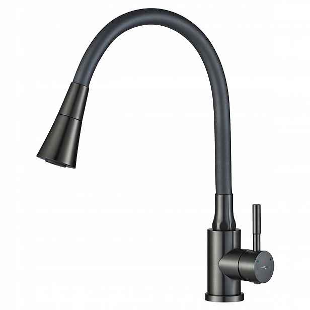 Kuchyňská stojánková baterie Selva Gun Metal dvoufunkční kohoutek s ohýbaným výtokem