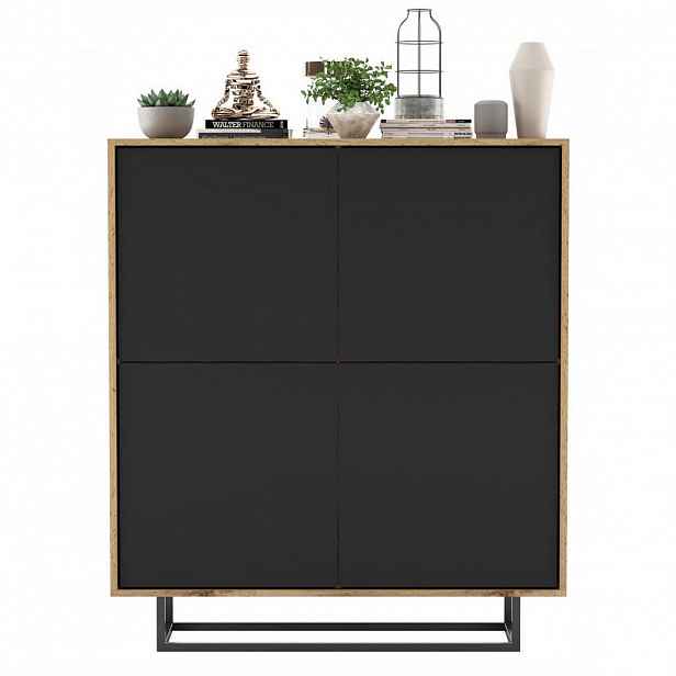 Meble Lindner KOMODA Apollo 4D dub Wotan / černá matná 113 cm s kovovým rámem
