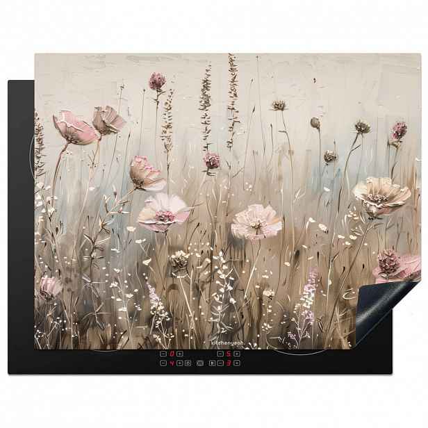 MuchoWow KRYT NA INDUKČNÍ DESKU Květiny - Béžová - Suché květiny 77x59 cm