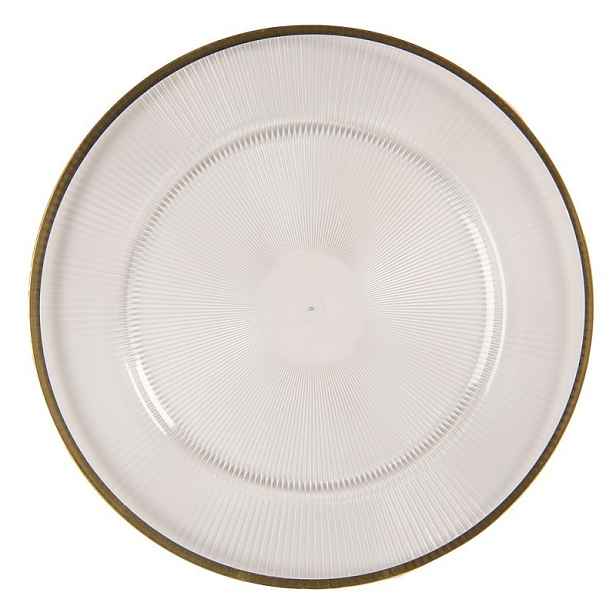Transparentní servírovací talíř se zlatým okrajem - Ø 33*2 cm Clayre & Eef