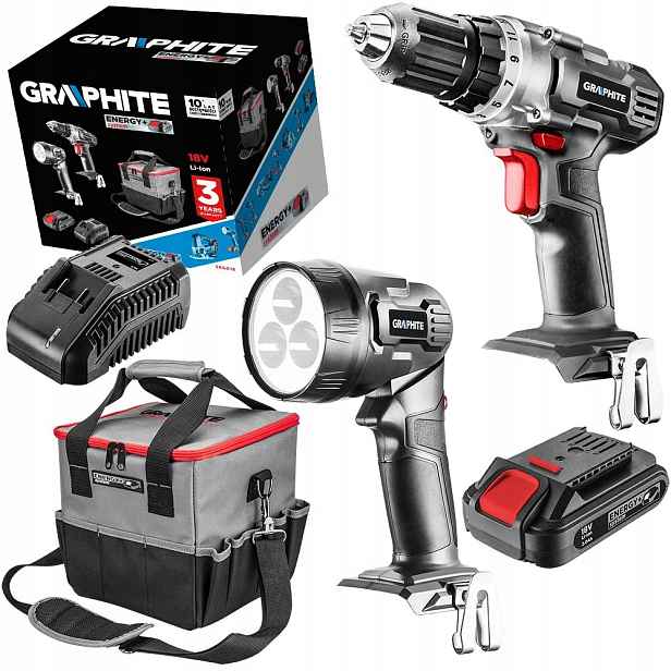 Aku Vrtačka Led Svítilna Akumulátor 2Ah Nabíječka Sada Graphite