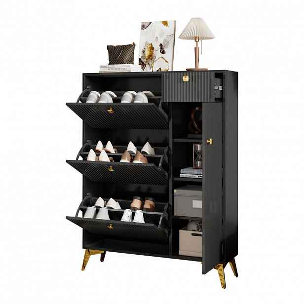 FLIEKS BOTNÍK Černý 3 Výklopy Zásuvka Dvířka 90x25x121cm
