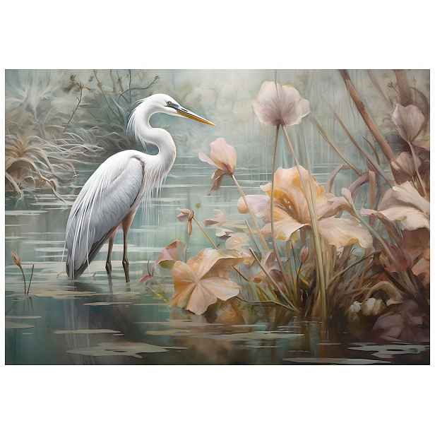 Fototapeta Čapla bílá lekníny vinylová 368x254 klidný relax lepidlo