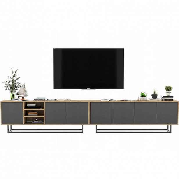 Meble Lindner SADA 2 TV stolků Apollo dub Wotan / grafit matný 300 cm s kovovým rámem