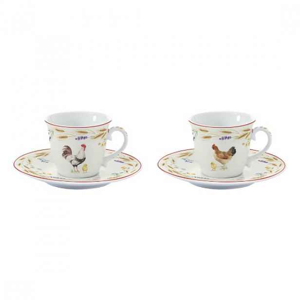 Sada 2 šálků na kávu s podšálky, porcelán, 80 ml, "Country Life" - Eas