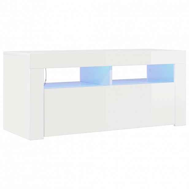 vidaXL TV skříňka s LED osvětlením bílá s vysokým leskem 90x35x40 cm