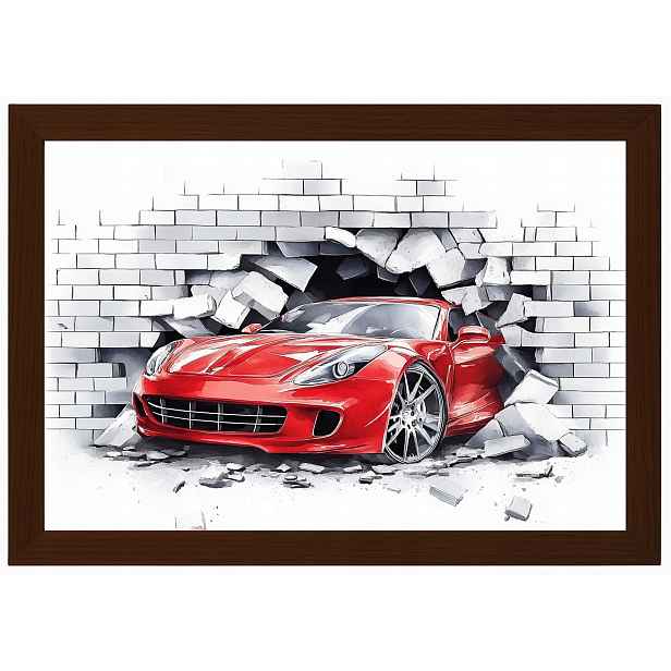 Plakát Rámeček Dřevo Červené Auto Ferrari Mur 3D 60x40