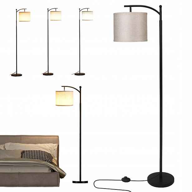 Moderní Podlahová Stojací Lampa 162.5 CM S Led Lněným Stínidlem A Žárovkou Typu E27