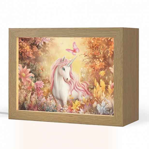 OnlyWow NOČNÍ LAMPIČKA Jednorožec - Květiny - Motýl - Růžová 20x15 cm