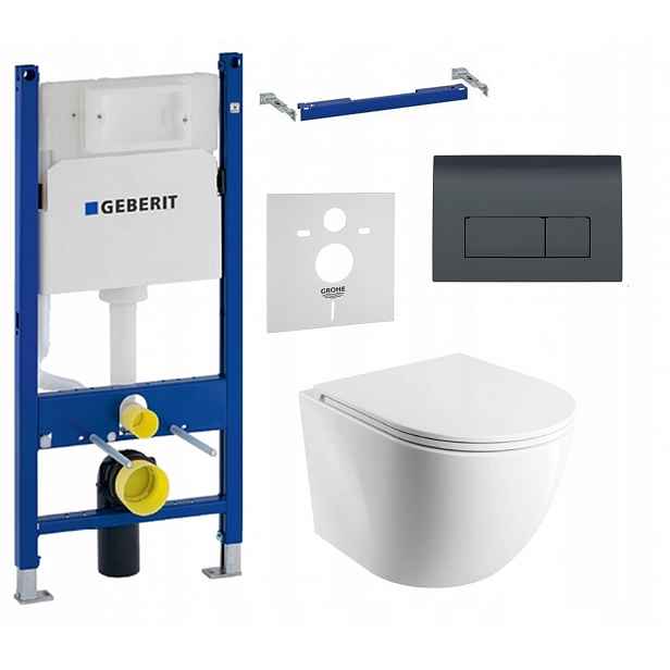 Podomítkový Wc set s podstavcem, miska Omnires matná černé tlačítko